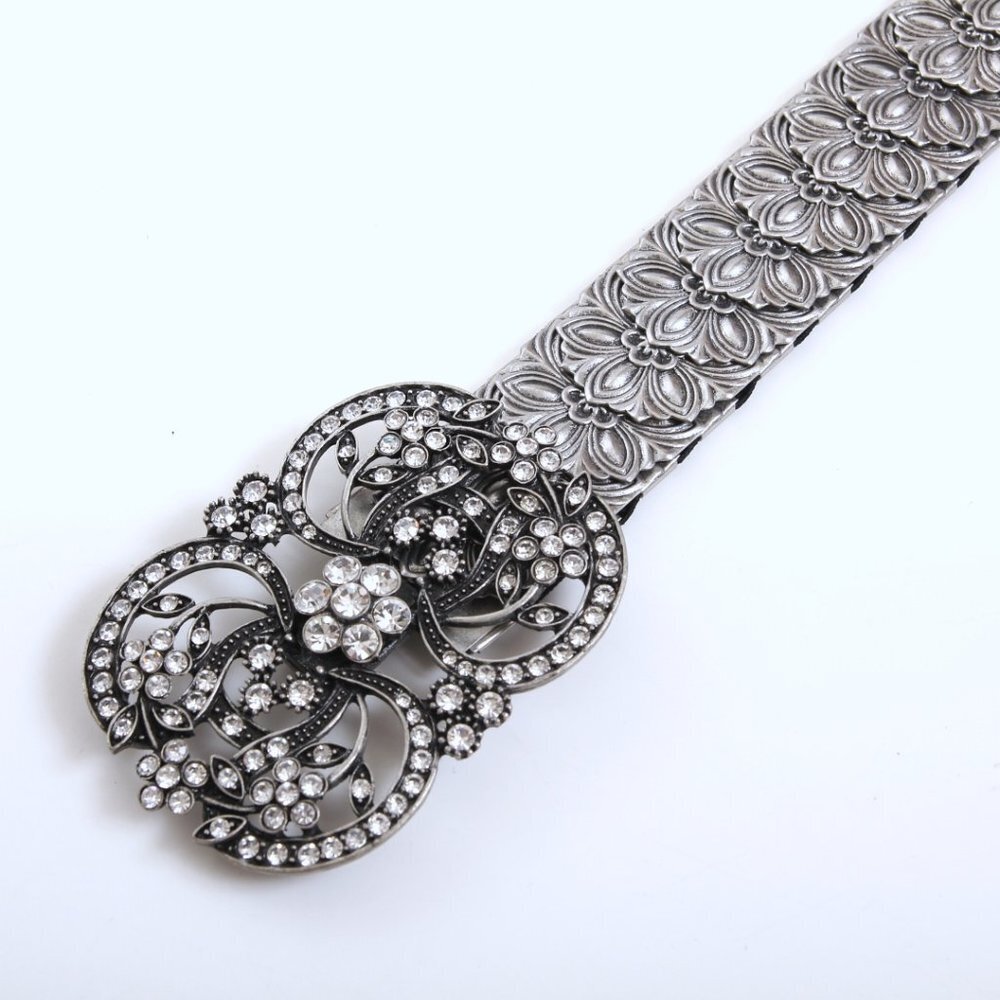 NWOT Silver Metal Scales Belt with Rhinestone Buckle‎ - Picture 2 of 10
